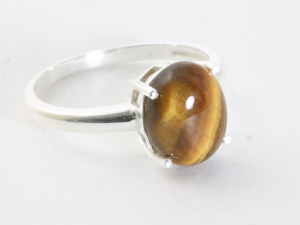 24914 Fijne hoogglans zilveren ring met tijgeroog