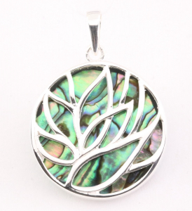 41793 Ronde zilveren lotus hanger op abalone schelp