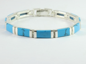30552 Zilveren schakelarmband met blauwe turkoois