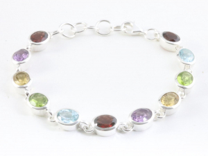 32522 Hoogglans zilveren armband met multi color edelstenen