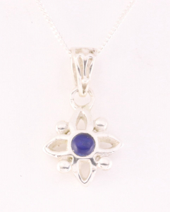 41482+HK Fijne opengewerkte zilveren hanger met lapis lazuli aan ketting