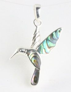 43499 Zilveren kolibrie hanger met abalone schelp
