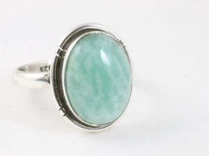 24989 Ovale zilveren ring met groene amazoniet