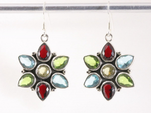 54272 Zilveren oorbellen met multi color edelstenen
