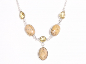10616 Zilveren ketting met landschaps jaspis en citrien