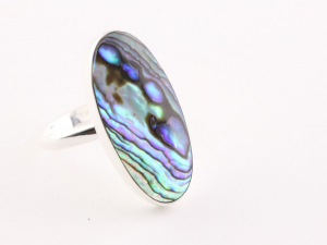 23280 Ovale hoogglans zilveren ring met abalone schelp