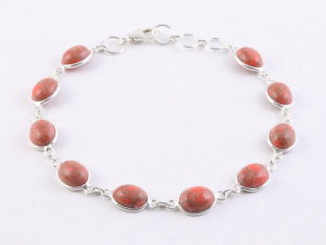 31279 Fijne zilveren schakelarmband met rode koperturkoois