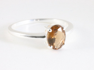 25202 Fijne hoogglans zilveren ring met rookkwarts