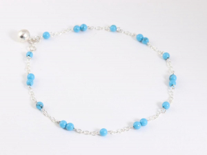 61130 Fijne zilveren enkelband met blauwe turkoois