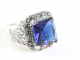 25611 Opengewerkte zilveren ring met blauwe saffier en marcasiet