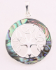 42378 Ronde zilveren levensboom hanger met abalone schelp
