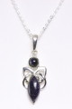 42013+HK Fijne zilveren hanger met blauwe zonnesteen aan ketting