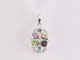 40725+HK Opengewerkte zilveren hanger met multi color edelstenen aan ketting