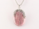 40615+HK Bewerkte zilveren hanger met rhodochrosiet aan vossenstaart ketting