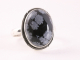 21969 Ovale zilveren ring met sneeuwvlok obsidiaan 