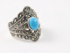 21633 Zilveren ring met marcasiet en blauwe turkoois - maat 17.5