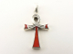 40122 Fijne zilveren ankh hanger met rode koraal steen