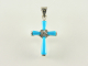 40412 Fijne zilveren kruishanger met blauwe turkoois en marcasiet  