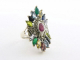 20258-18 Langwerpige zilveren ring met multicolor edelstenen en marcasiet