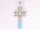 42227 Lange opengewerkte zilveren hanger met blauwe chalcedoon en topaas