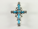62017 Kruisvormige zilveren broche met blauwe turkoois en marcasiet  