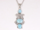 40753+HK Langwerpige opengewerkte zilveren hanger met larimar en vlinder aan ketting