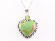 42010+HK Hartvormige zilveren hanger met groene koperturkoois en peridoot aan ketting