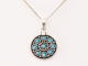 41308+HK Traditionele ronde bewerkte zilveren hanger met blauwe turkoois aan ketting