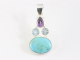 42837 Zilveren hanger met Mohave turkoois, blauwe topaas en amethist