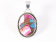 42507 Bewerkte ovale zilveren hanger met spiny oyster Arizona turkoois