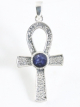 43318 Bewerkte zilveren ankh hanger met blauwe saffier