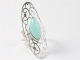 24550 Langwerpige opengewerkte zilveren ring met aqua chalcedoon