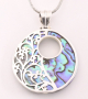 42652+HK Grote bewerkte zilveren hanger met abalone schelp aan snake ketting