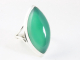 25112 Langwerpige hoogglans zilveren ring met groene onyx
