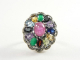 20241-18 Ronde zilveren ring met multicolor edelstenen en marcasiet