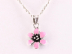 41534+HK Fijne bloemvormige zilveren hanger met roze emaille aan ketting