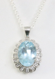 42751+HK Hoogglans zilveren hanger met blauwe en witte topaas aan ketting