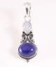 42239 Bewerkte zilveren hanger met lapis lazuli en regenboog maansteen