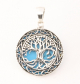 41456 Ronde zilveren hanger met levensboom op blauwe turkoois