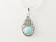 41069+HK Fijne opengewerkte zilveren hanger met larimar aan ketting