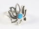 25225 Opengewerkte zilveren lotus bloem ring met blauwe turkoois